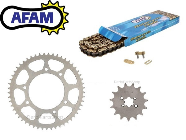 AFAM 15/53 gold ketting set Derbi Senda/Aprilia SX